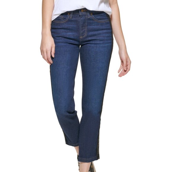 Karl Lagerfeld Paris High‑Rise Dark Wash Straight Leg Jeans NWT Sz 12 - Picture 1 of 3